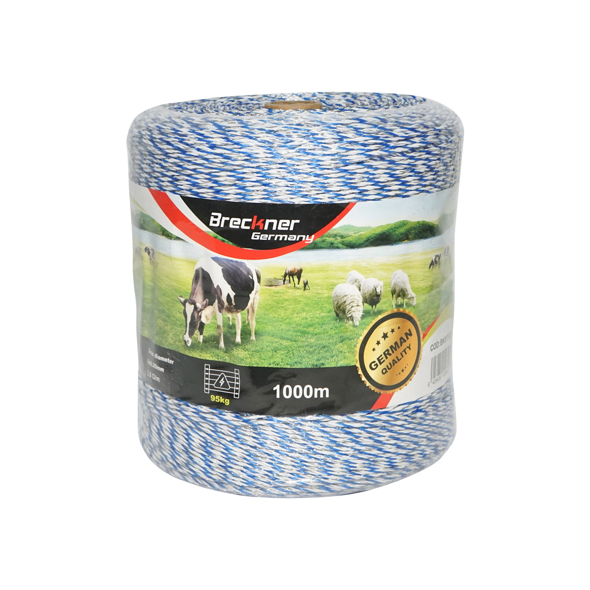 Roll of blue-white wire 2mm 6x0.2mm SS 3.8 Ohm/m, 1000m electric fence